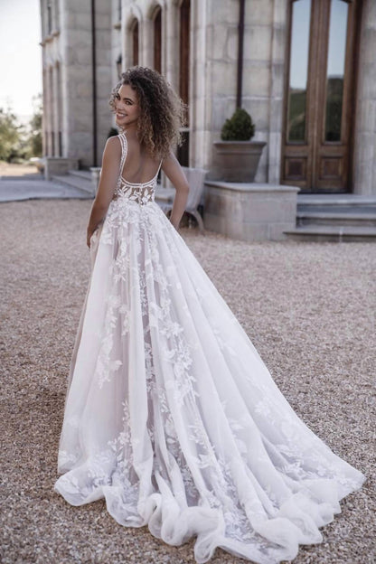 Beaded Lace A-line Gown