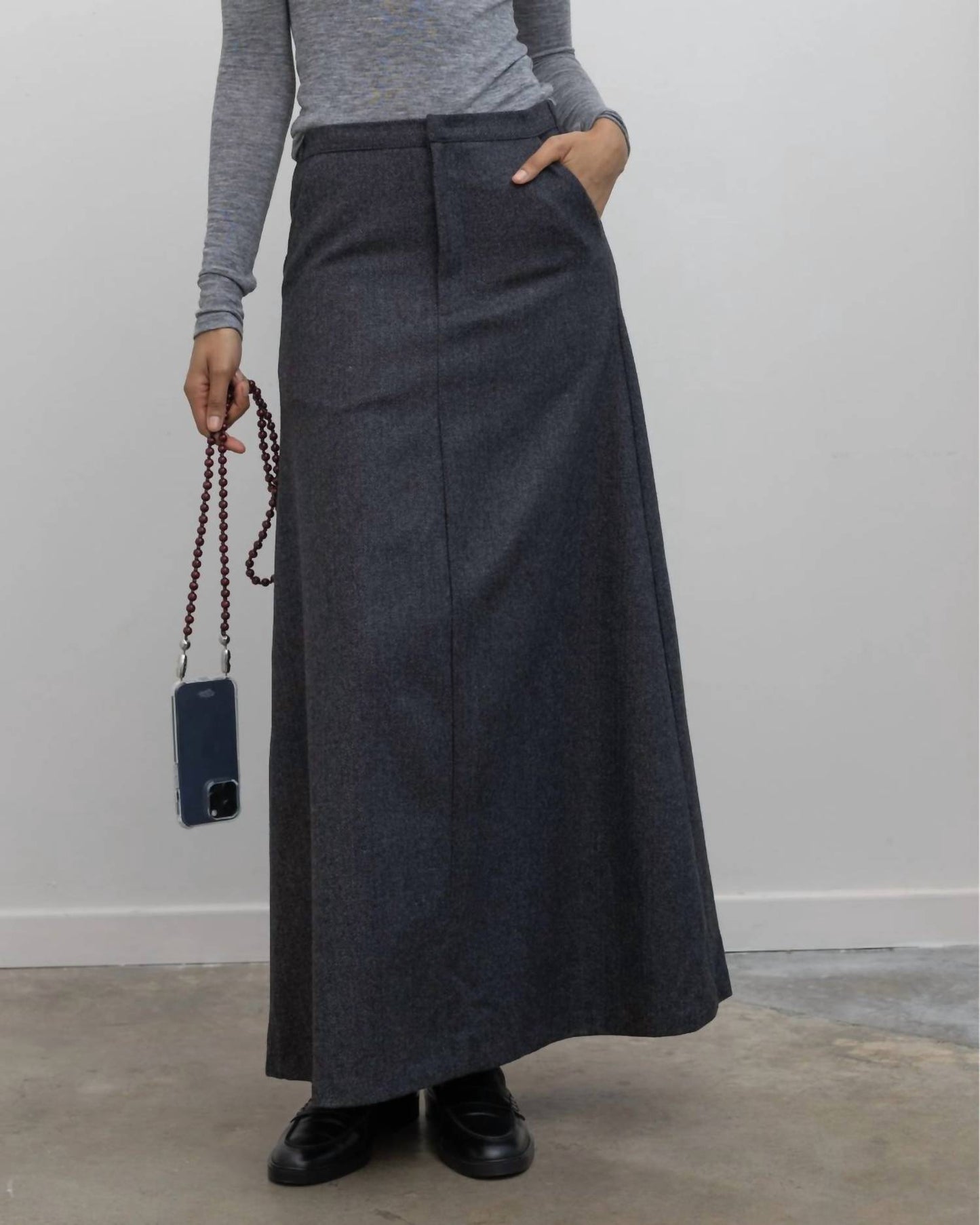Herringbone Tailored Maxi Skirt
