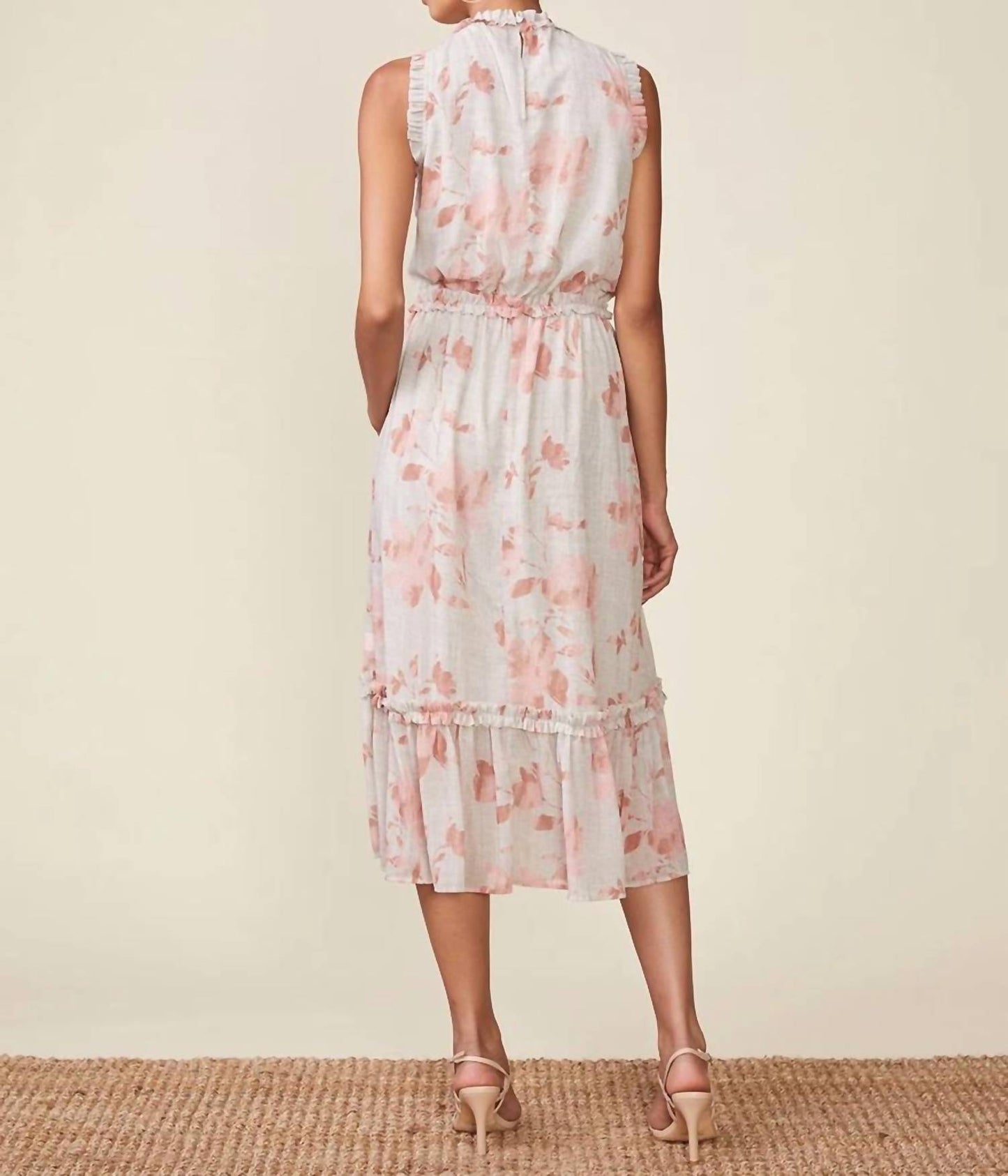 Printed Sleeveless Ruffle Neck Dress