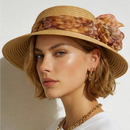 Women’s Floral Scarf Bow Sun Hat
