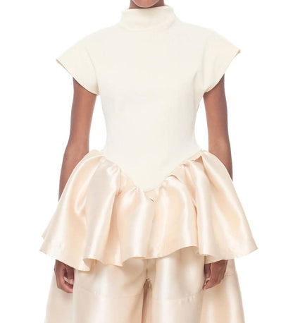 Heavy Satin Cap Sleeve Top With Peplum