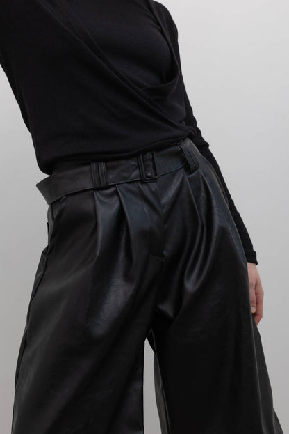 Vegan Leather Belted Bermuda Shorts