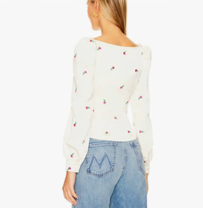 Front Tie Subtle Puff Sleeves Top