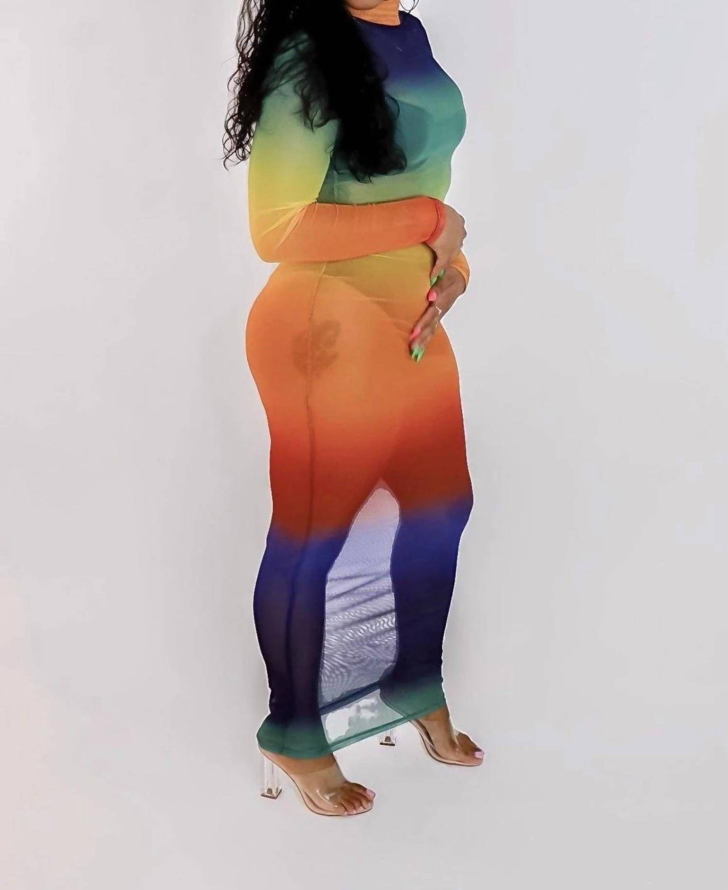 Pretty Lies Ombre Mock Neck Long Sleeve Maxi Dress
