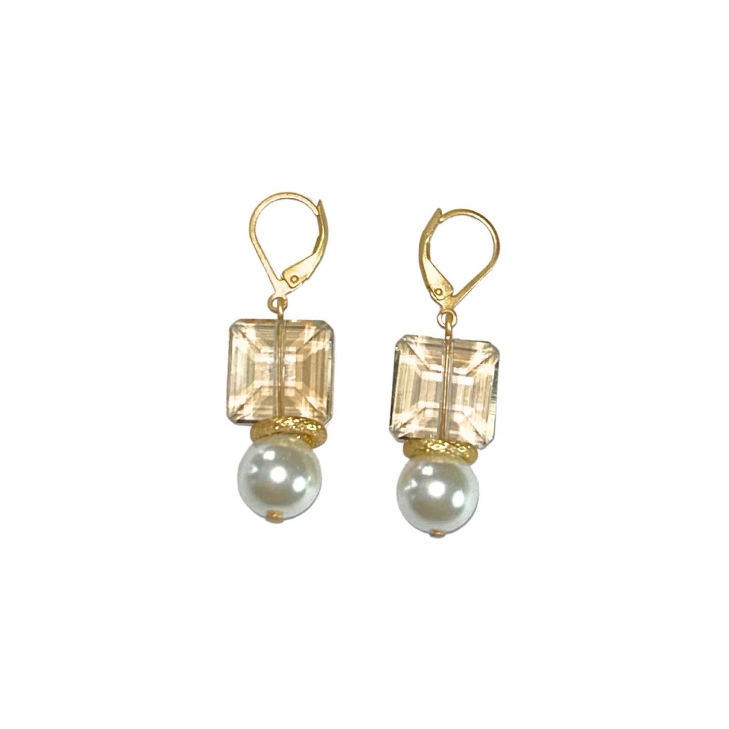 Women's Square Light Colorado Topaz Crystal With Glass Pearl Earrings