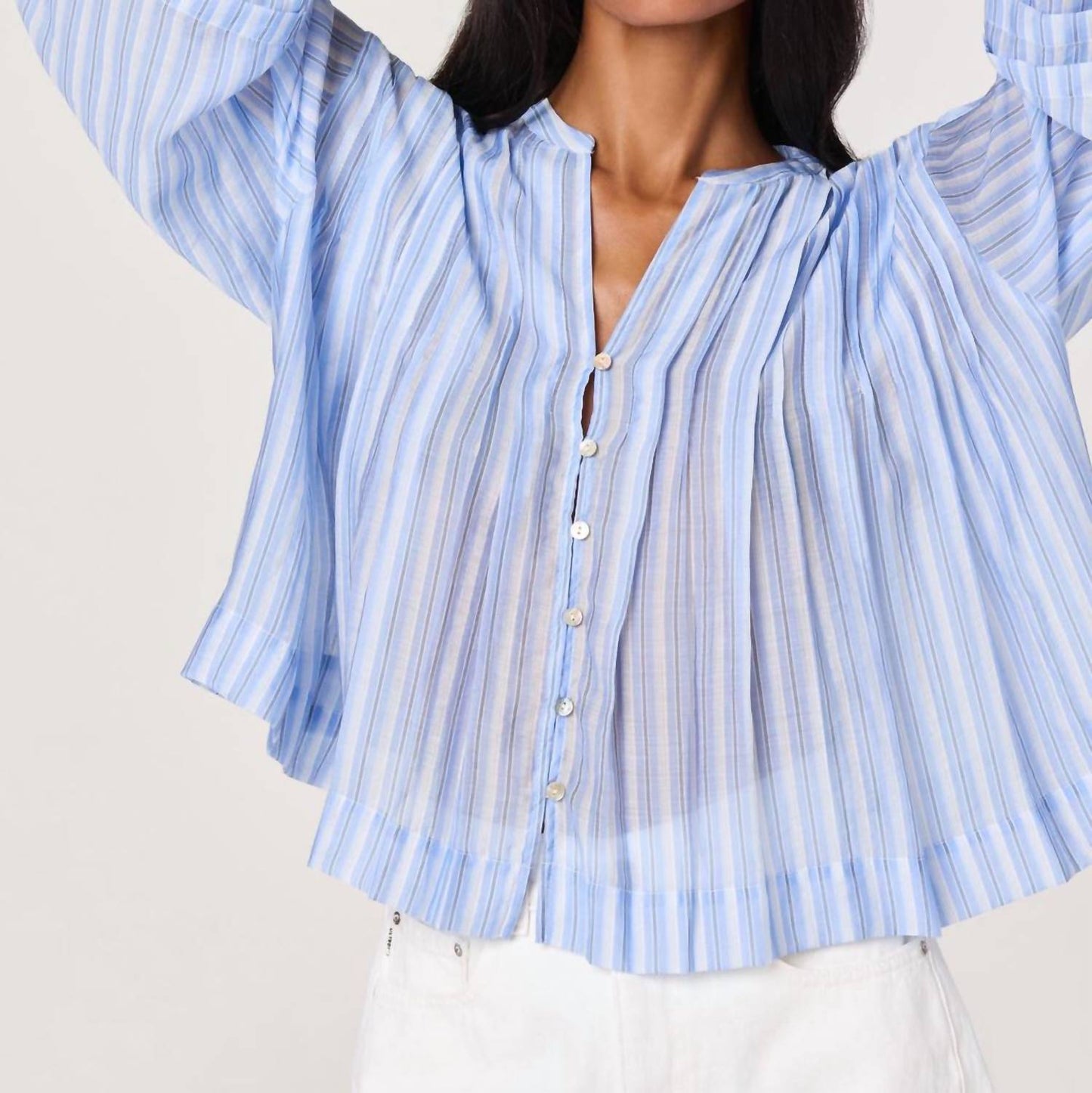 Ericka Striped Balloon Sleeve Blouse