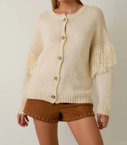 Sunday Edition - Round Neck Long Sleeve Fringe Cardigan - Rack Hunt