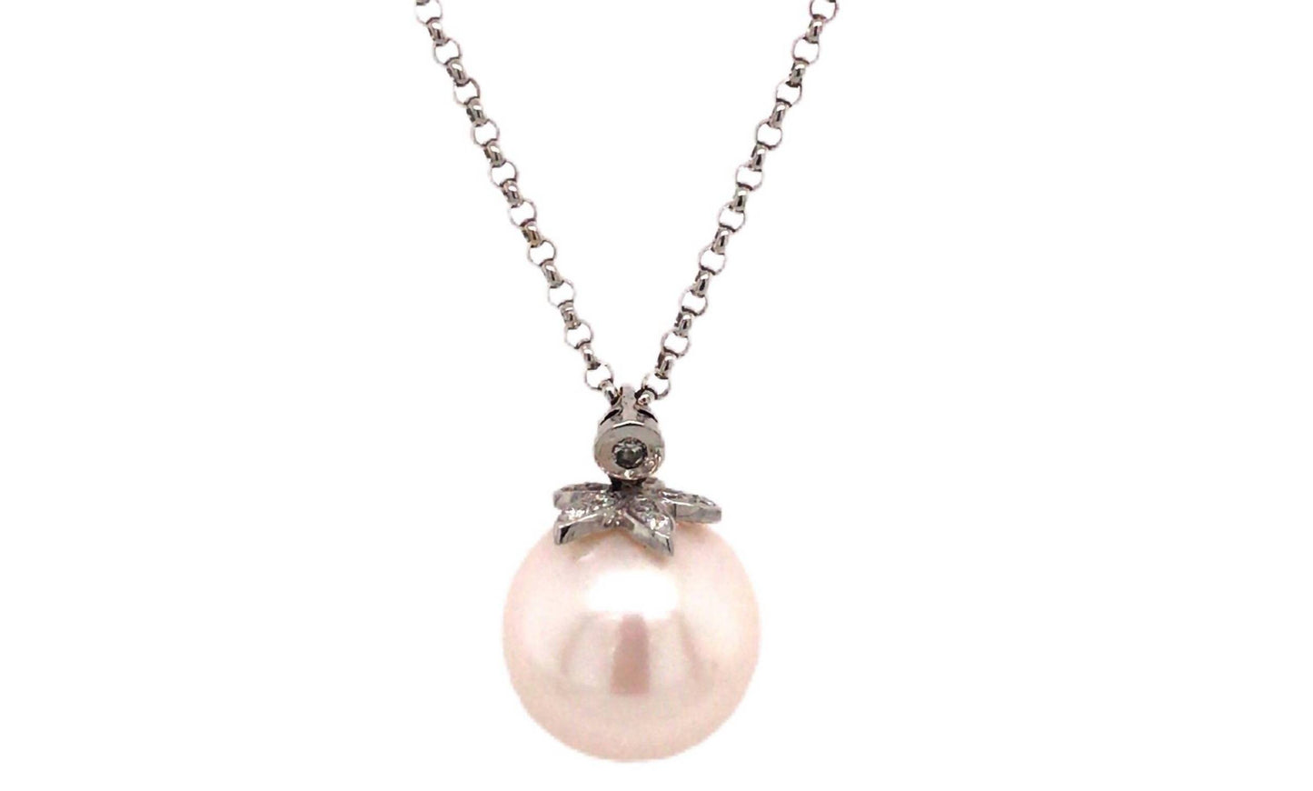 Women's Cultured Pearl Drop Necklace With Diamond
