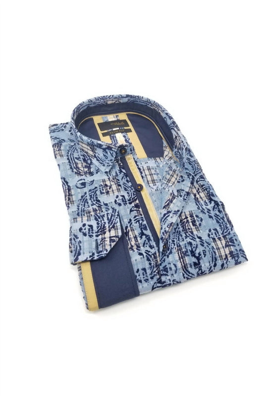 Long Sleeve Jacquard Button Down Shirt With Paisley Flocking