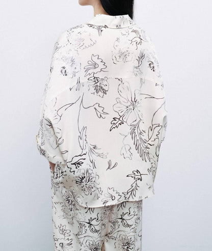Luster Button Front Floral Blouse