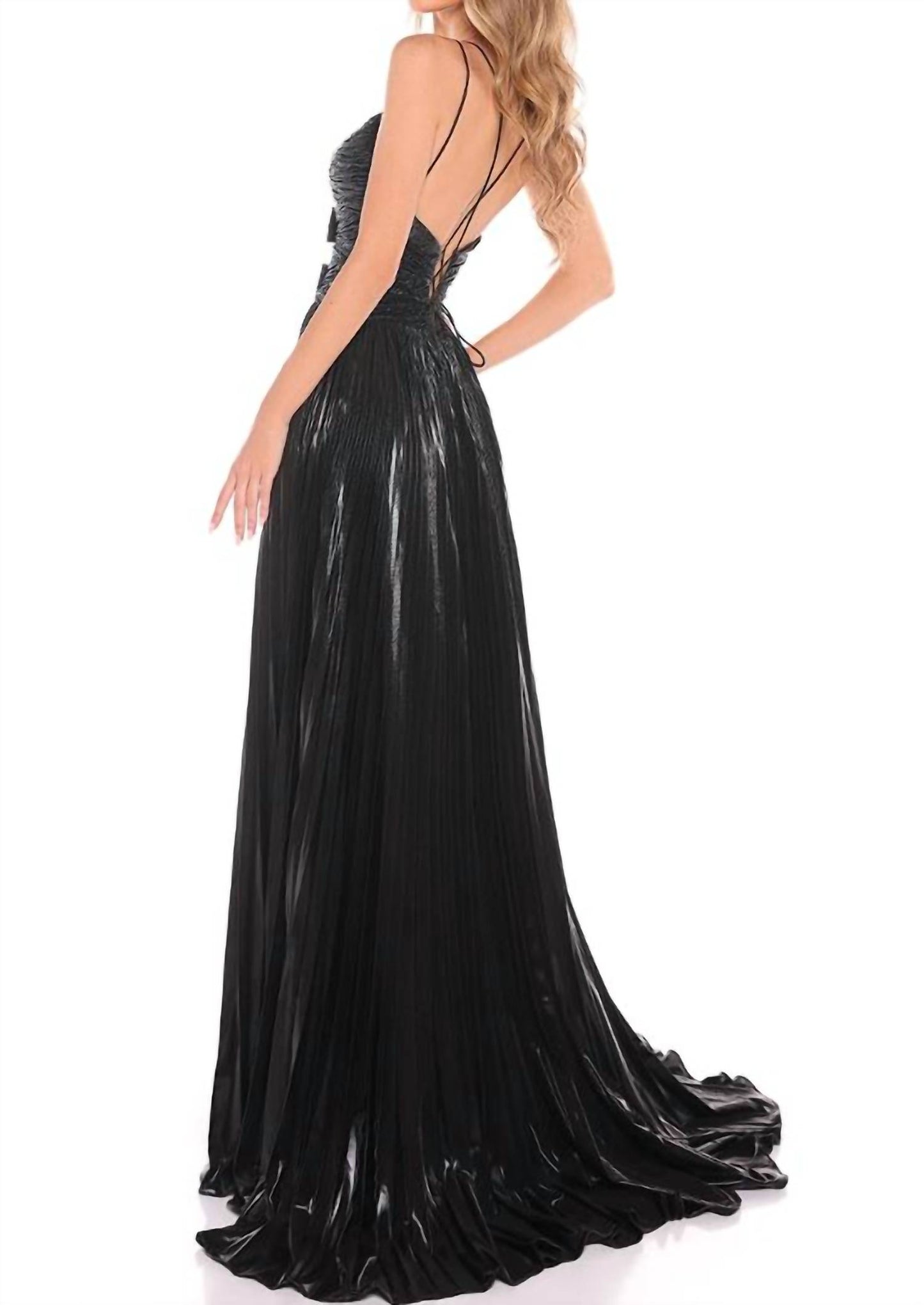 Metallic Cutout A-line Slit Gown