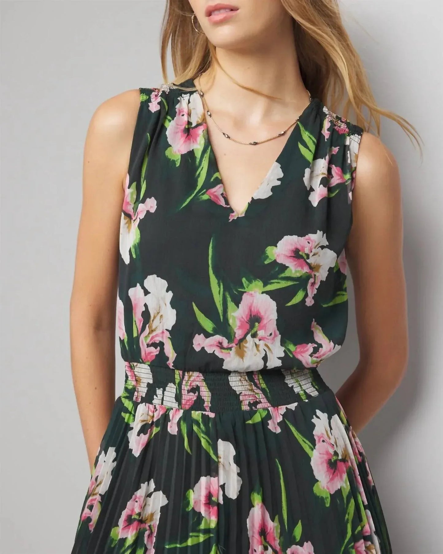 White House Black Market - Sleeveless V-neck Smocked Midi Dress - Rack Hunt