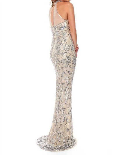 Precious Formals - Halter Neck Illusion Sequin Evening Gown - Rack Hunt