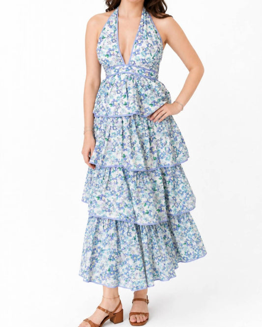 FLORAL HALTER NECK TIERED MIDI DRESS