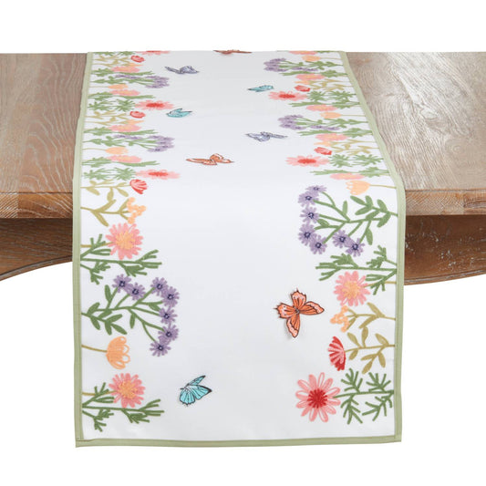 Embroidered Floral Butterfly Decorative Table Runner