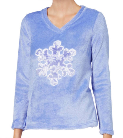 Women's Plush Applique V Neck Pajama Top