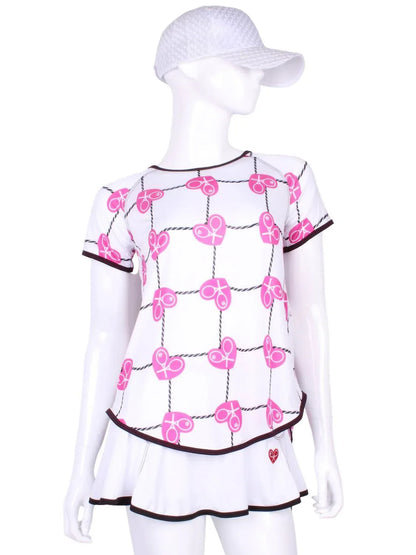 Love Love Tennis - Women's Tie Back Short Sleeve Tennis Tee - Rack Hunt