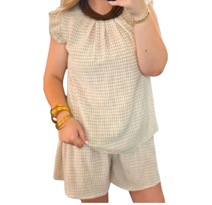 Aria Tan Gingham Two Piece Set