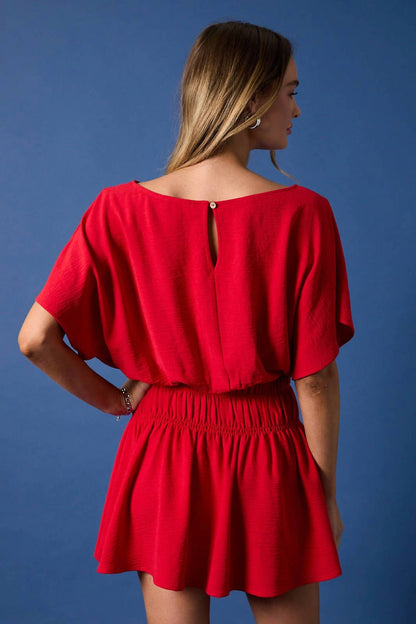 Rosa Boat Neck Cinched Mini Dress