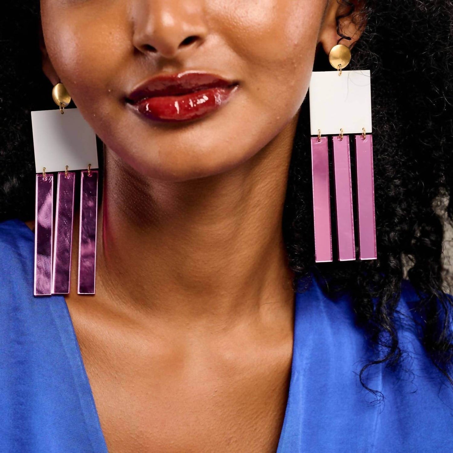 Laka Luka - Women's Oversized Dangle Mirror 80's Earrings - Rack Hunt -