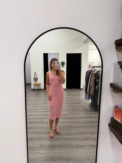 Sleeveless V-neck Textured Midi Dress