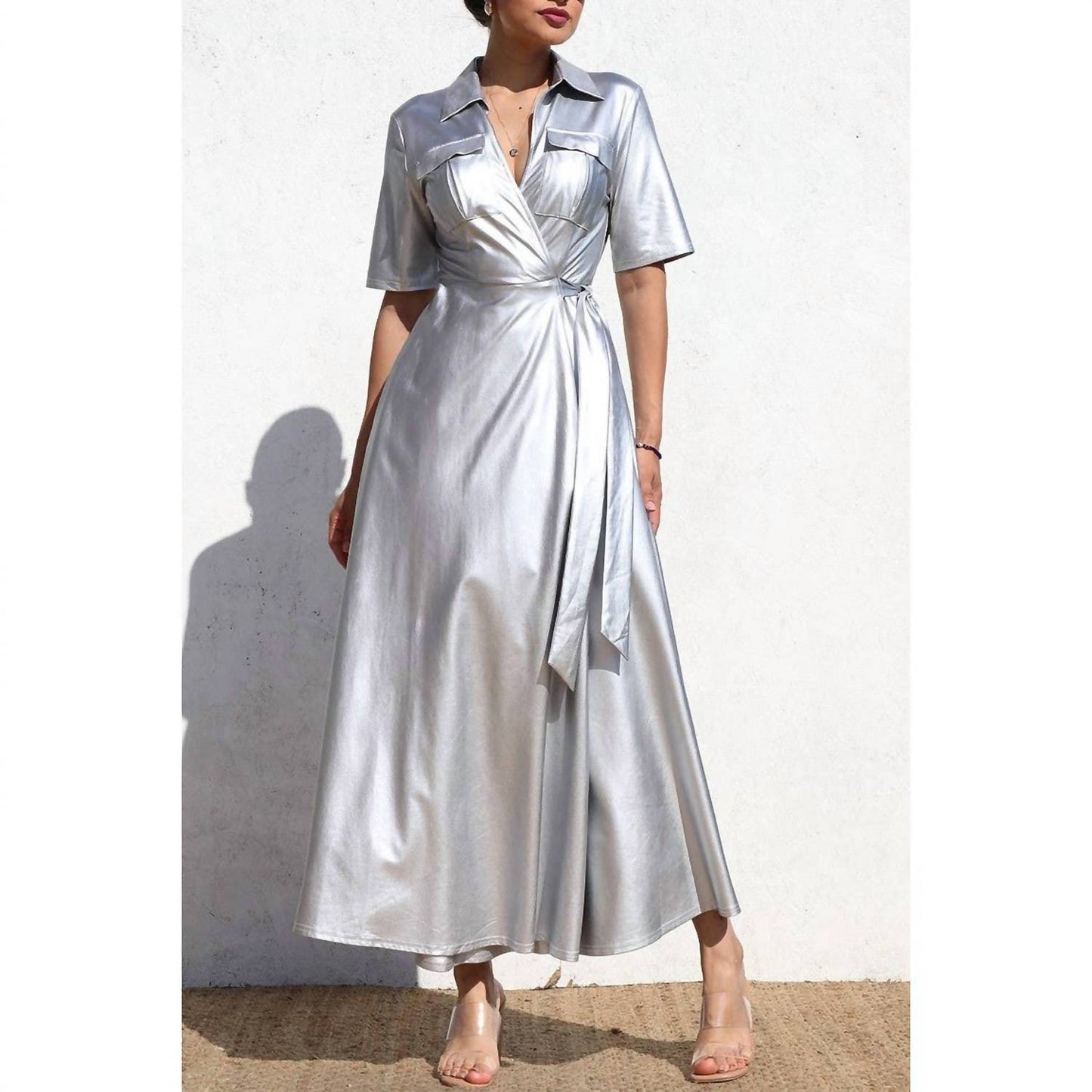Luxe Shine Wrap Maxi Dress