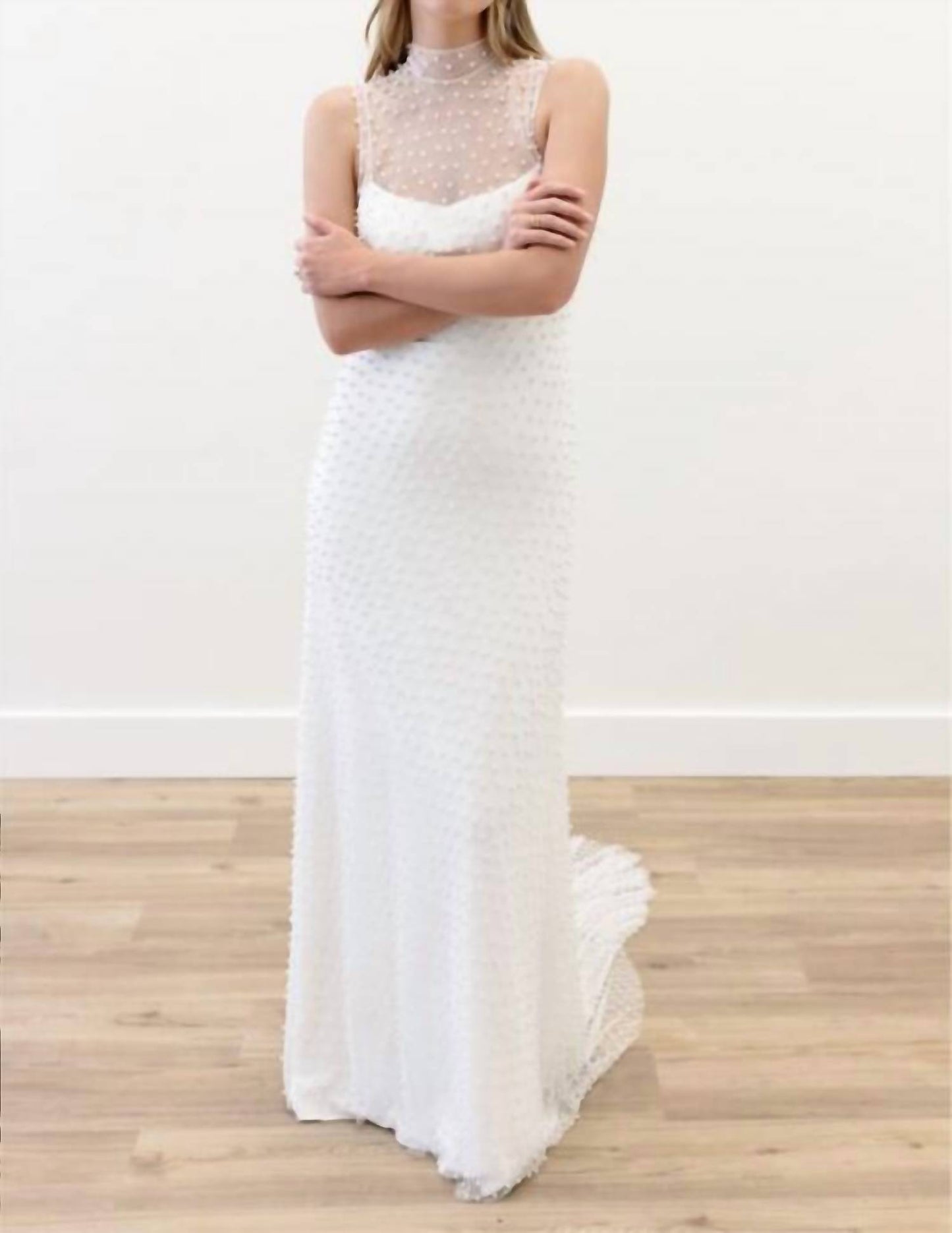 Sloane Allover Pearls High Neck Bridal Dress