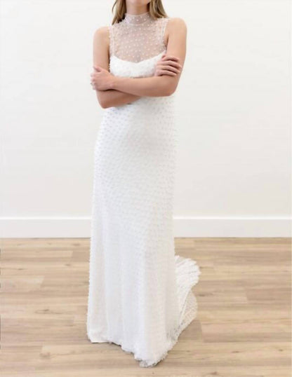 Sloane Allover Pearls High Neck Bridal Dress