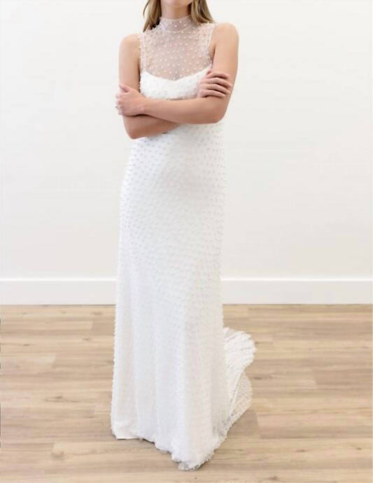 Sloane Allover Pearls High Neck Bridal Dress