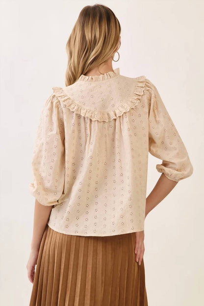 Carla Eyelet High Ruffle Blouse