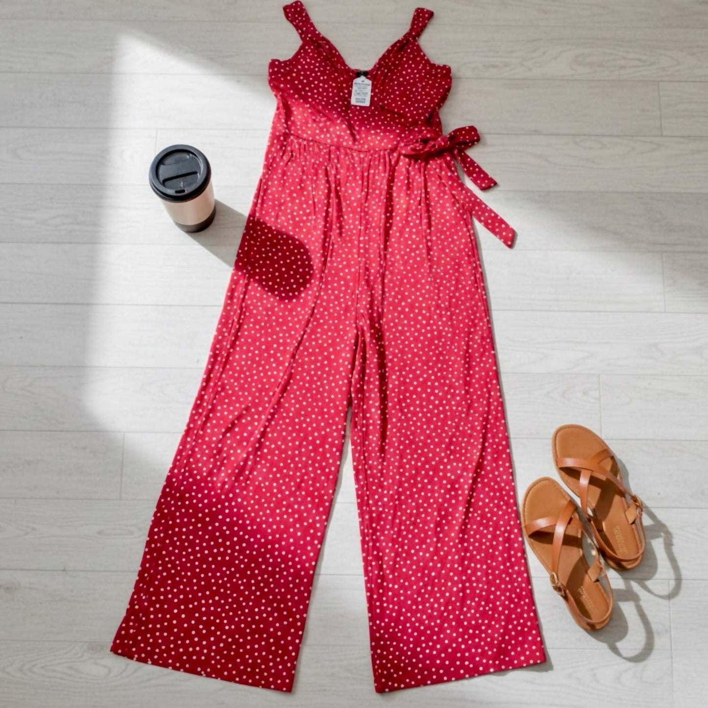 Polka Dot Wide Leg V-neck Jumpsuit