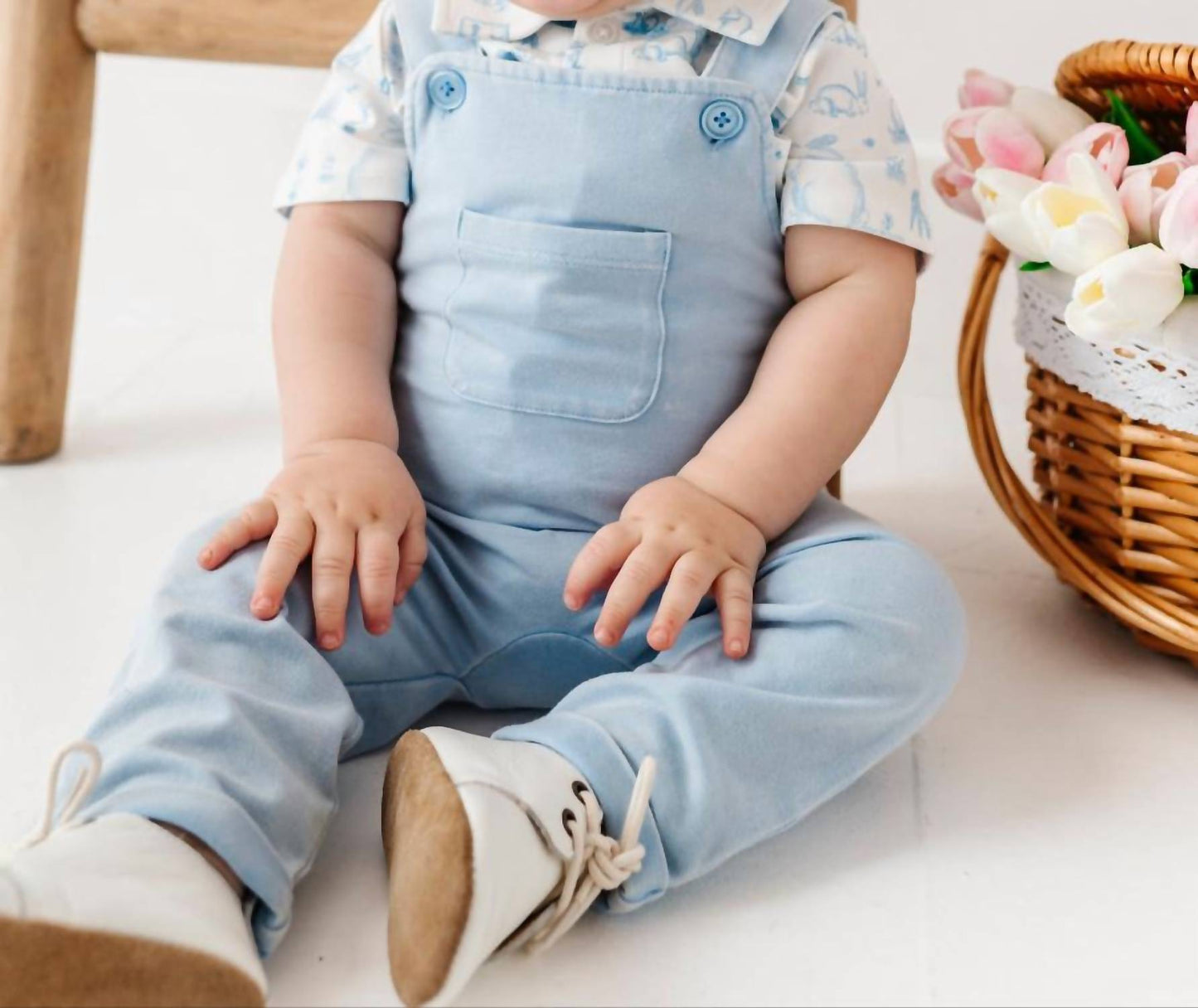 Boys' Bunny Toile Distressed Overall Set