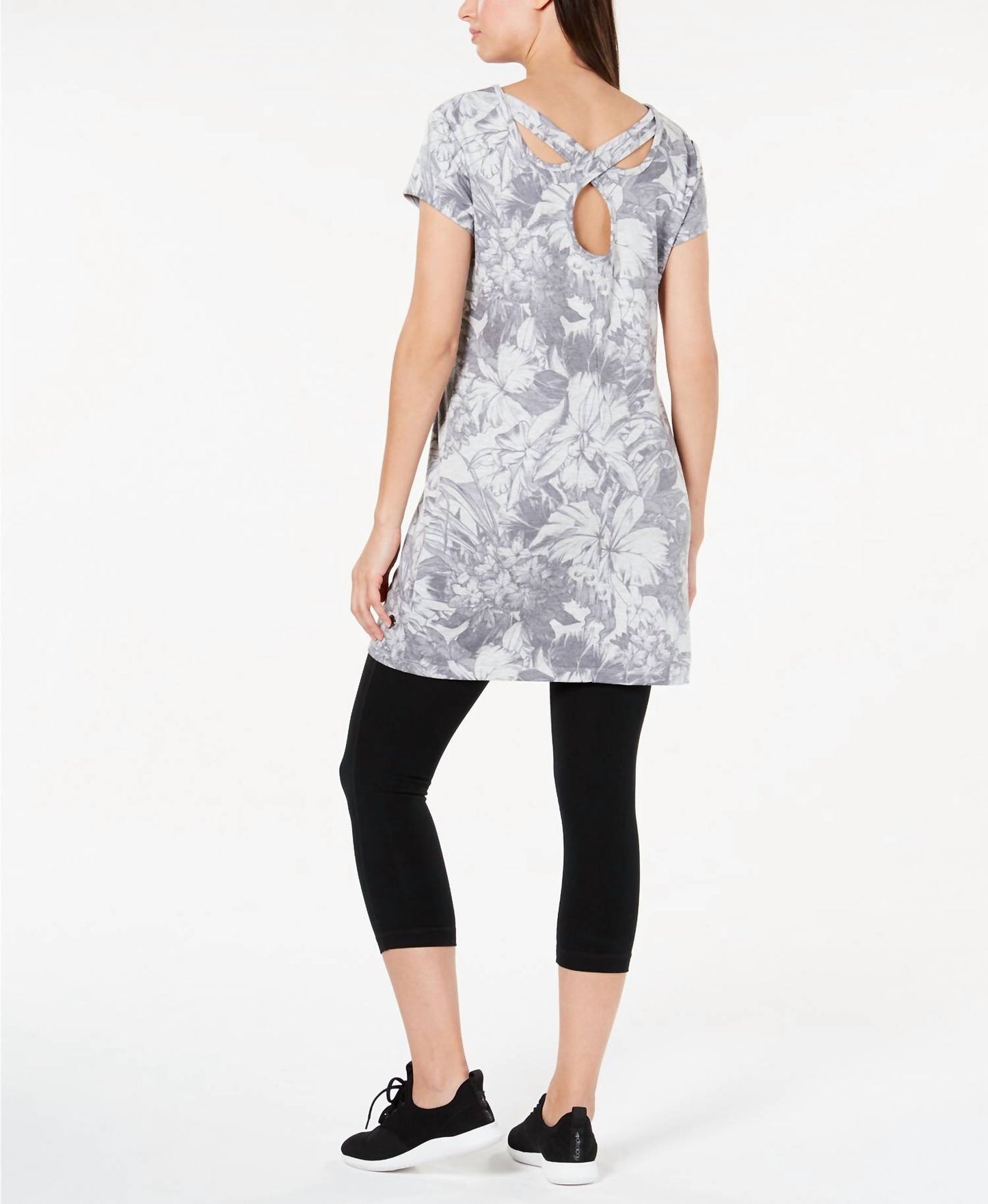 Activewear Printed Keyhole Back Tunic Top
