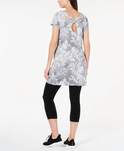 Activewear Printed Keyhole Back Tunic Top