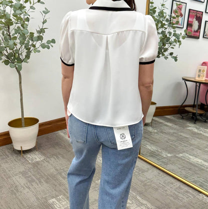 Button Up Short Sleeve Blouse