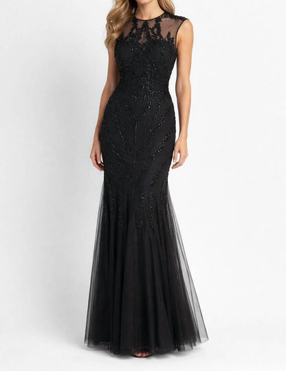 Illusion Embroidered Mesh Gown