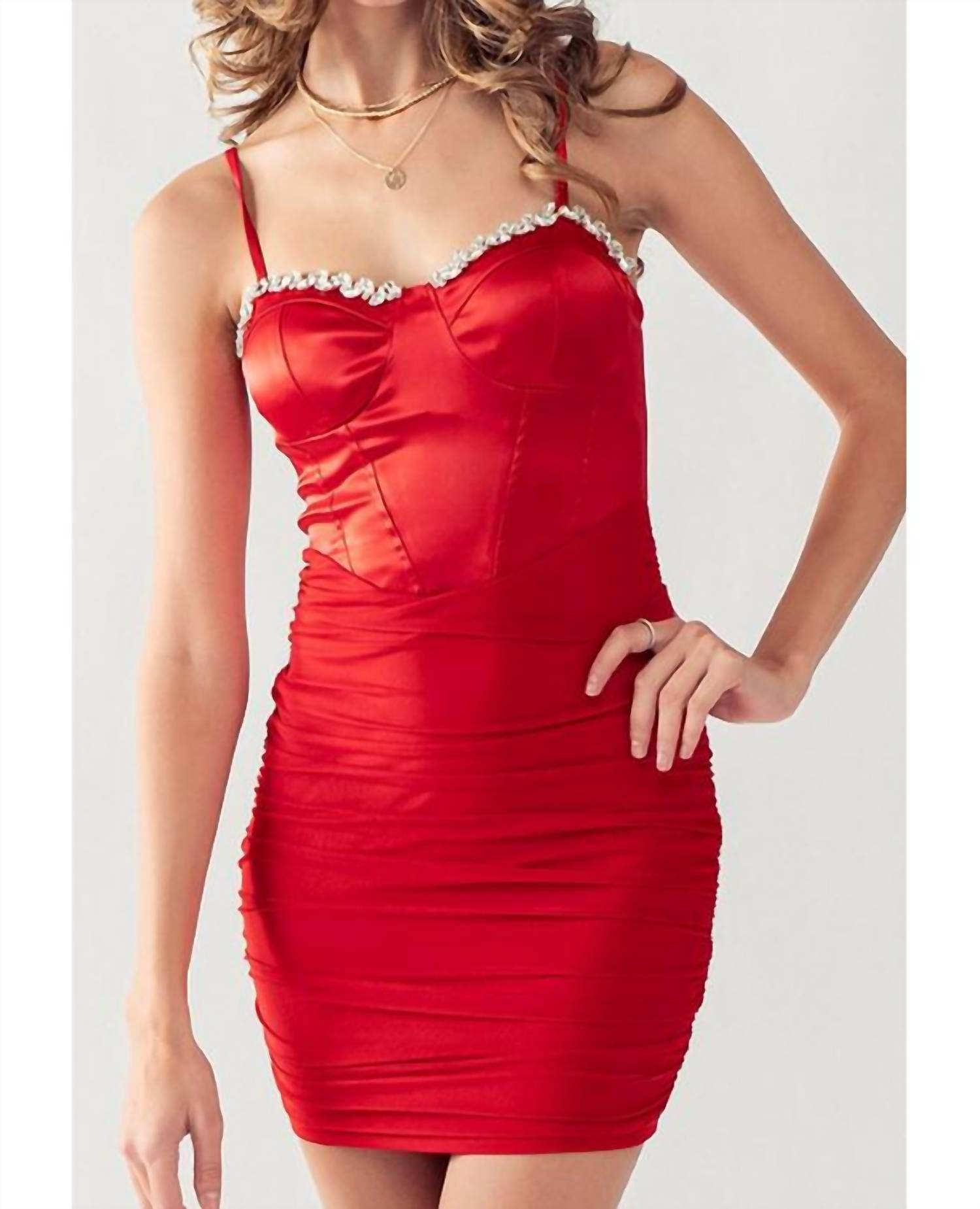 Cason Couture - The Ruby Satin Bustier Bodycon Mini Dres - Rack Hunt