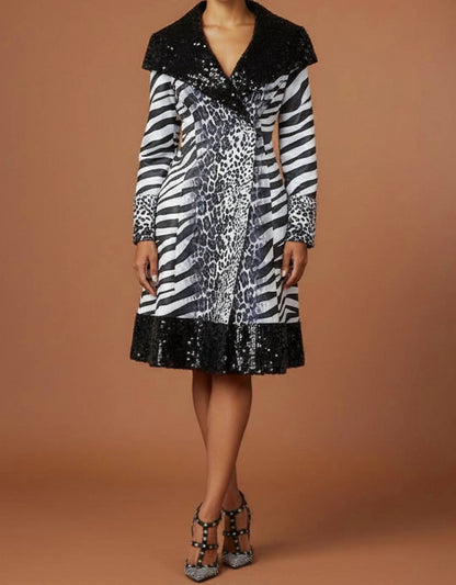 Sequin Animal Print Coat Dress