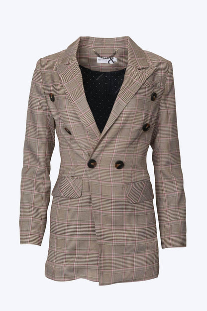 belle & bloom - DOUBLE-BREASTED PRINCE OF WALES CHECKED WOVEN BLAZER - Rack Hunt