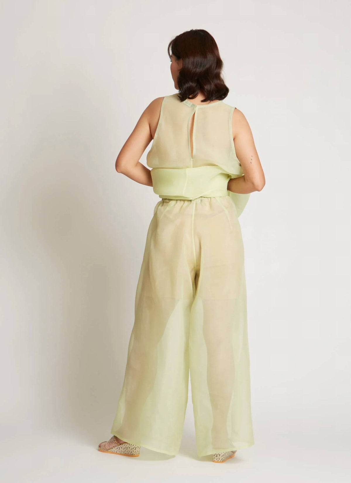 Marble Pleated Silk Organza Wide Leg Pants