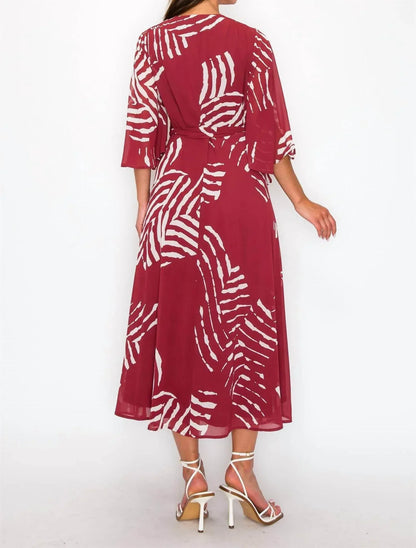 Onetheland - Chiffon Print Three Fourth Sleeve Maxi Dress - Rack Hunt