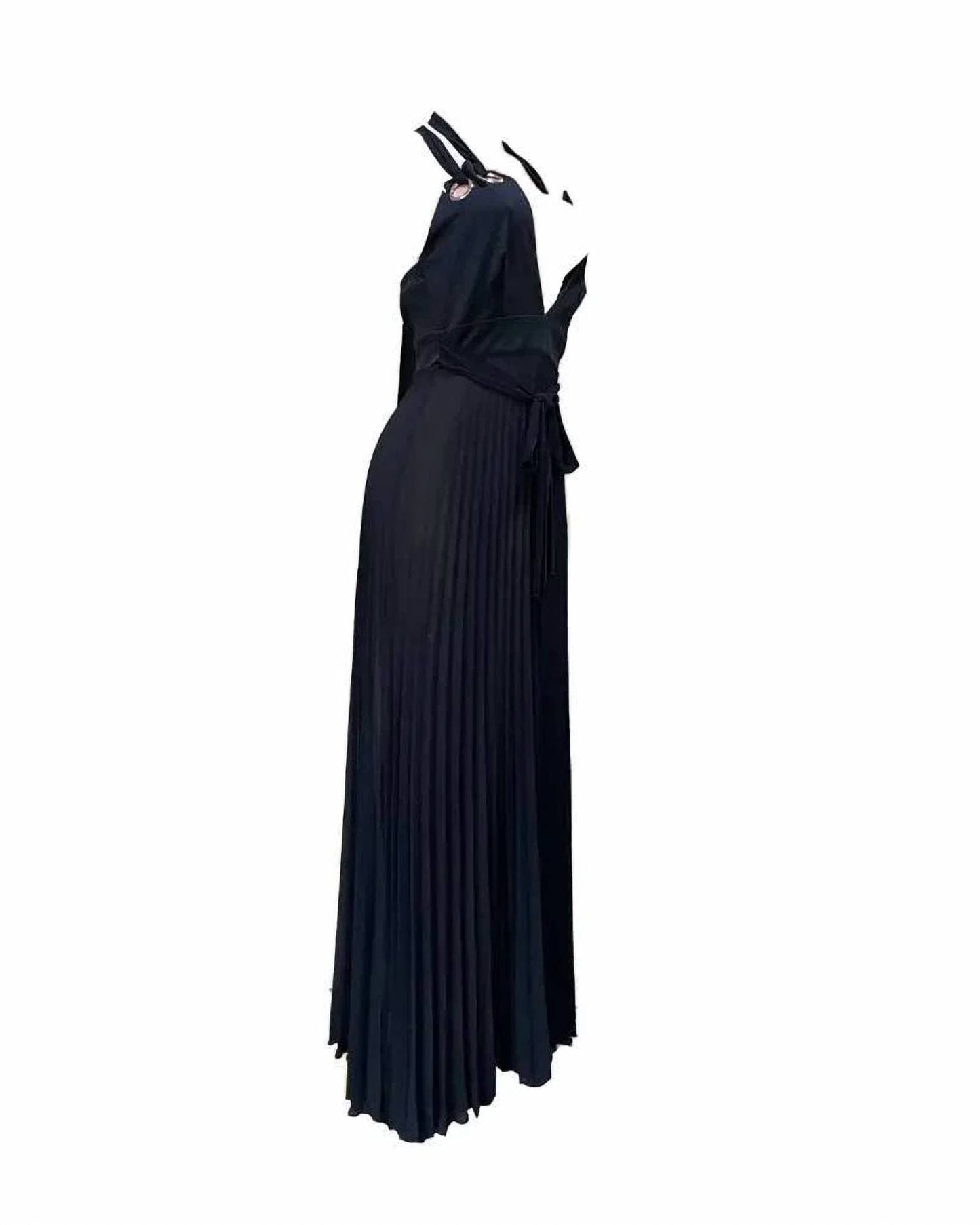 Halter pleated chiffon maxi dress