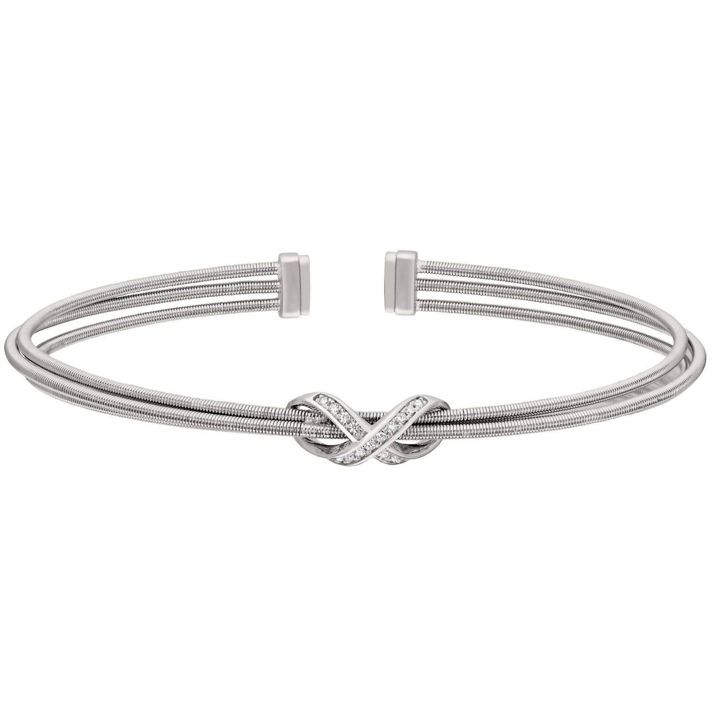 Bella Cavo - Rhodium Three Cable Cuff Bracelet with Rhodium Simulated Diamond Infinity - Rack Hunt -