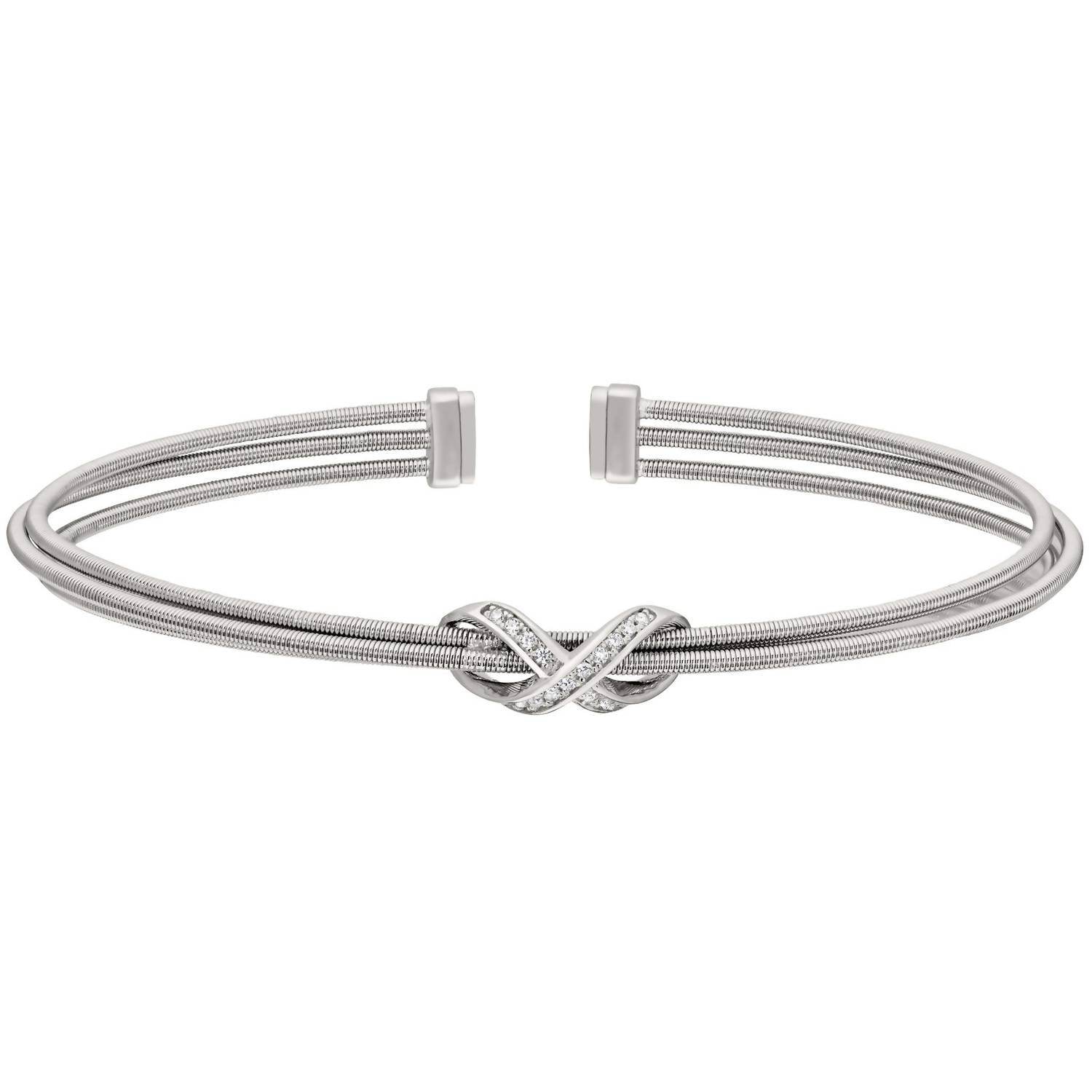 Bella Cavo - Rhodium Three Cable Cuff Bracelet with Rhodium Simulated Diamond Infinity - Rack Hunt -