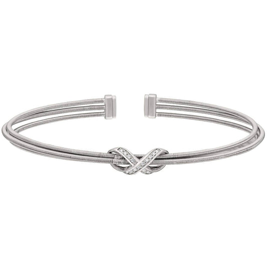 Bella Cavo - Rhodium Three Cable Cuff Bracelet with Rhodium Simulated Diamond Infinity - Rack Hunt -
