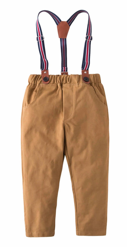 Boys' Classic Cotton Chino Long Pants With Suspenders