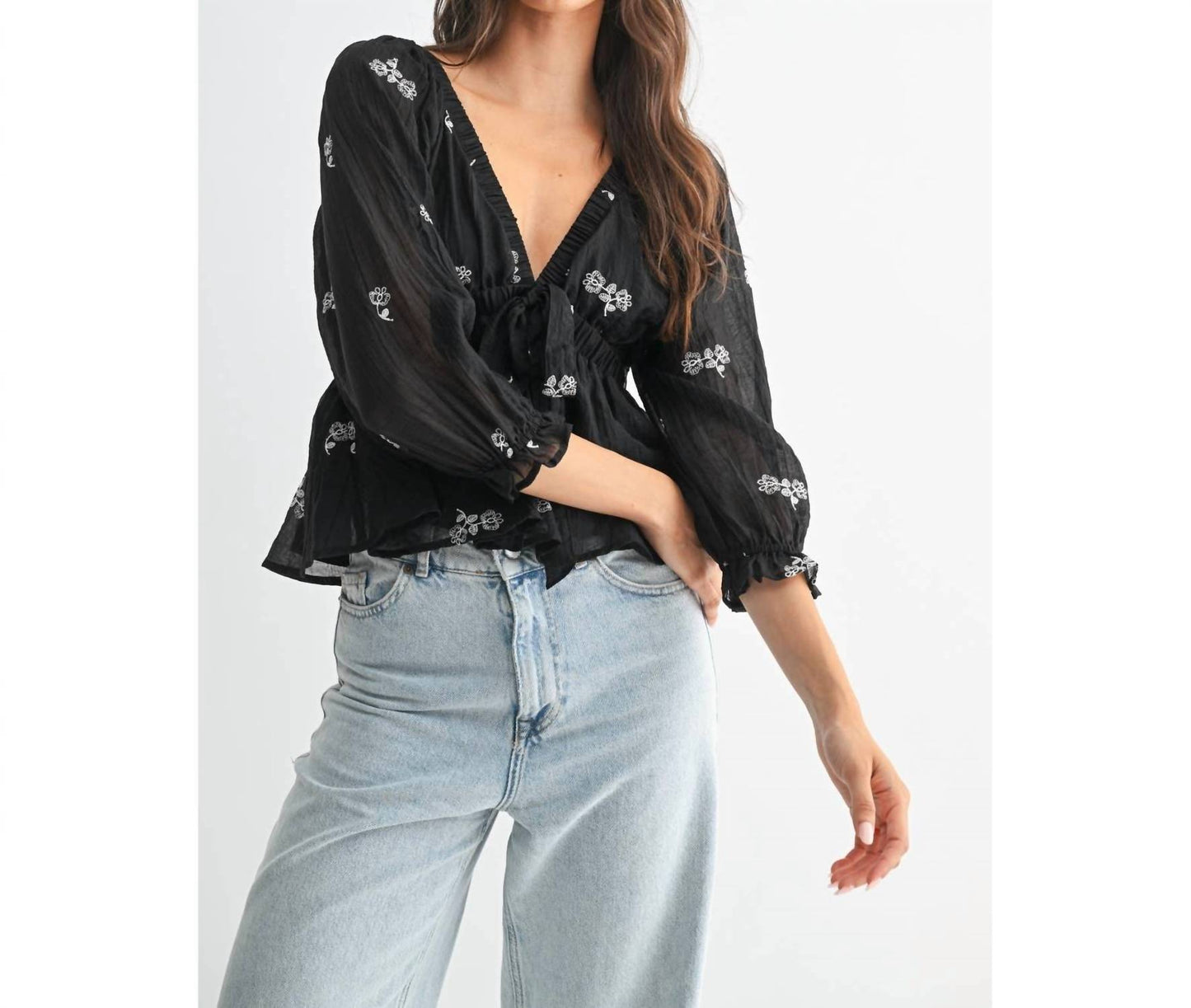 Raina Embroidered Tie Detail Blouse