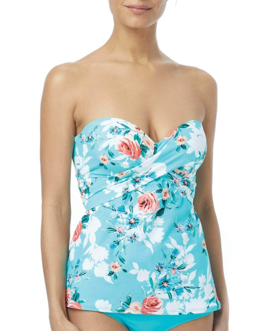 Coco Reef - Cliff Rose Larimar D-cup Underwire Convertible Five-way Tankini Top - Rack Hunt -