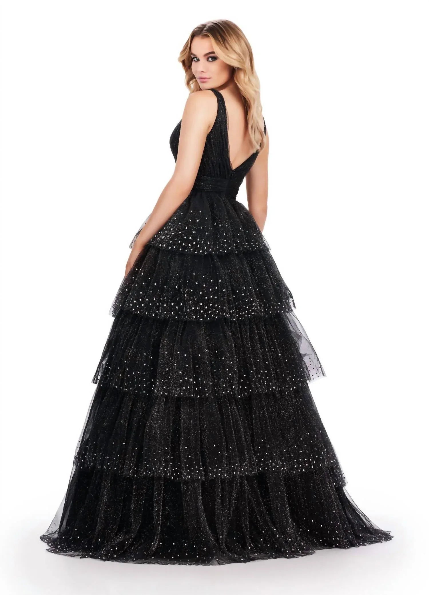 ASHLEYlauren - Sparkling Glitter Tulle Ball Gown - side view - Rack Hunt
