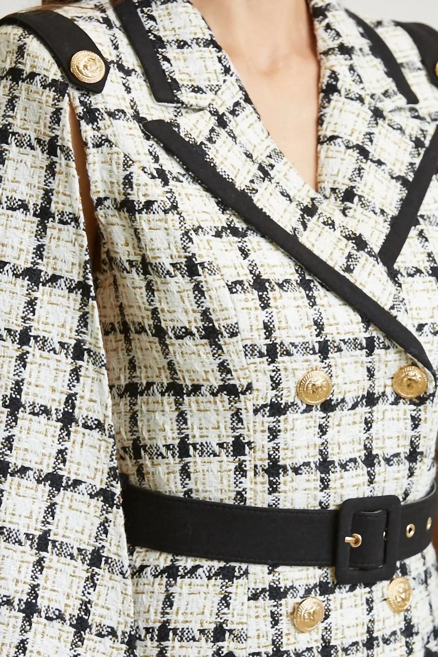 Rose Paulino - Plaid Tweed Cape Shoulder Dress - Rack Hunt